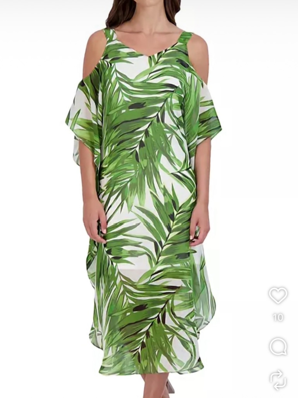 Robbie Bee Tropical Palm Leaf Cold Shoulder Caftan Dress Sz L
